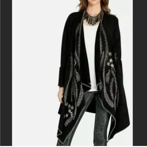 XCVI Black Cardigan with Cream Stitching